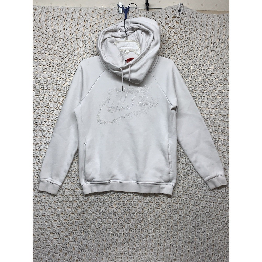 Vintage‎ Nike Hoodie Women Size S White With Metallic Logo Cowl Neck